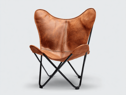 Fauteuil papillon cuir 78×82×94 cm – marron – structure métallique noire-Shelterano
