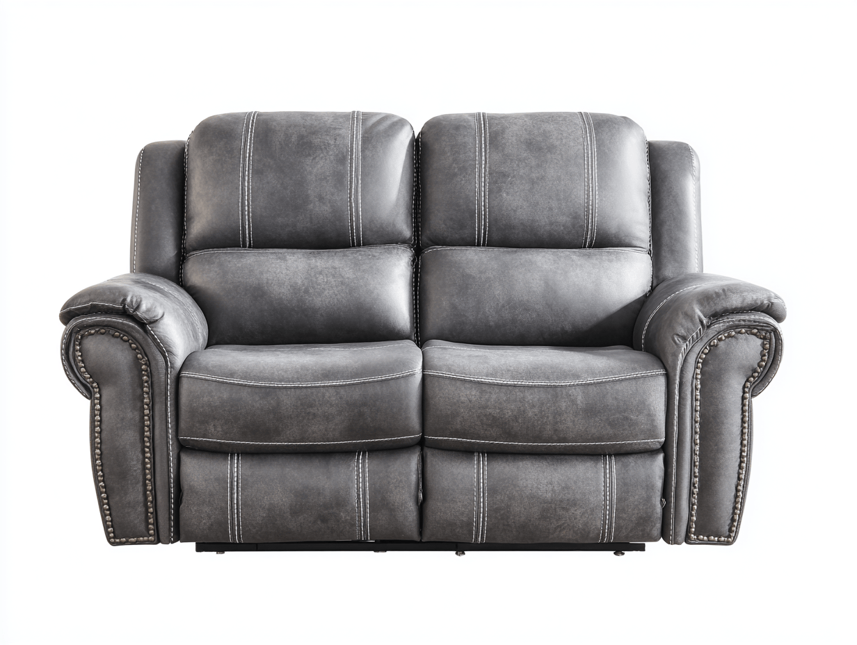 Canapé simili cuir inclinable 2 places 158×95×104 cm – gris – style classique avec clous décoratifs et surpiqûres contrastées-Shelterano