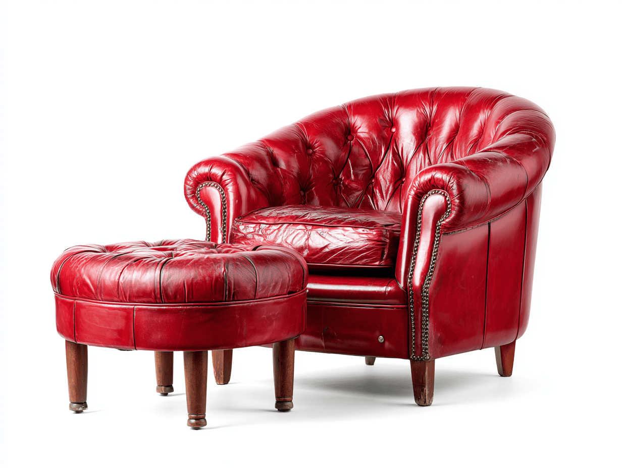 Fauteuil cuir capitonné avec repose-pieds 94×85×80 cm – rouge – style club vintage-Shelterano