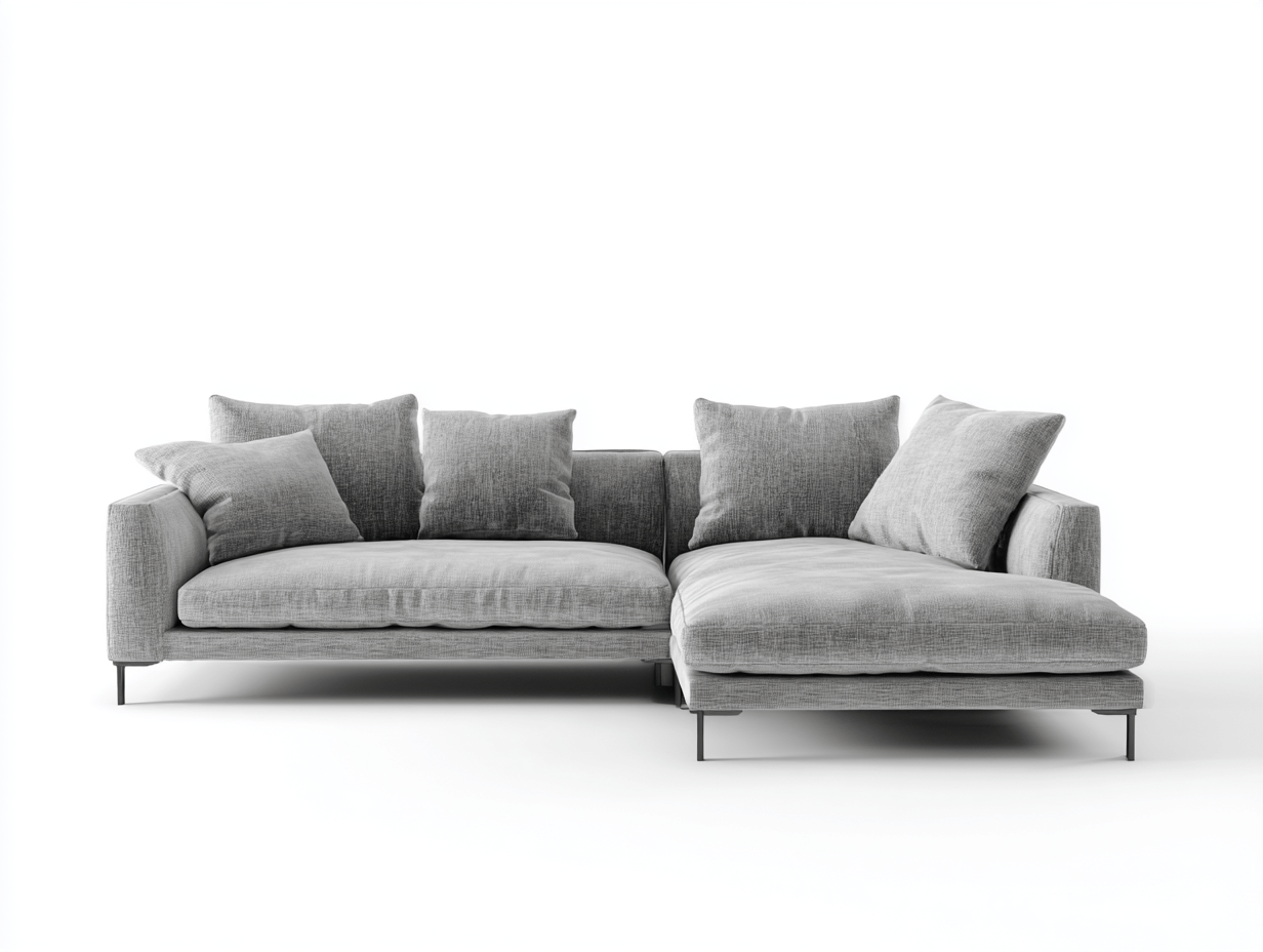 Canapé d’angle en tissu gris clair 280×170 cm avec méridienne – style moderne avec coussins assortis-Shelterano