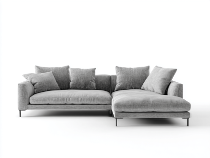 Canapé d’angle en tissu gris clair 280×170 cm avec méridienne – style moderne avec coussins assortis-Shelterano