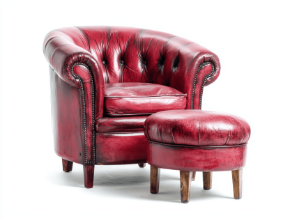 Fauteuil cuir capitonné avec repose-pieds 90×80×78 cm – rouge – style club vintage-Shelterano