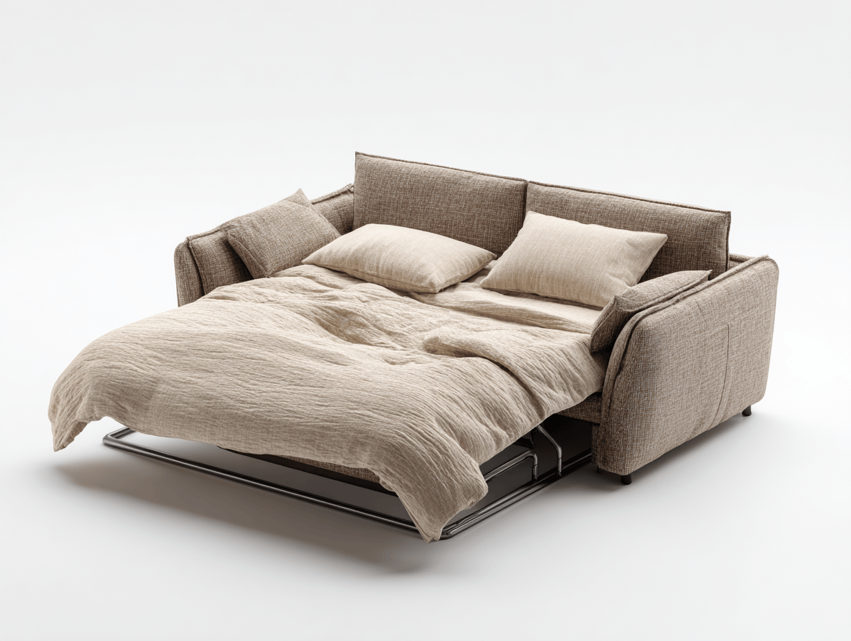 Canapé lit tissu 200×150×90 cm – beige – avec matelas intégré et coussins-Shelterano