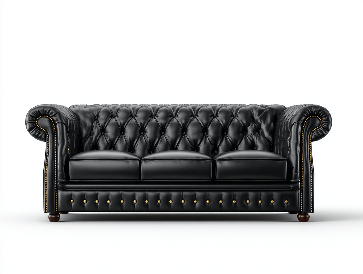 Canapé Chesterfield simili cuir noir 3 places 210×95×85 cm – capitonné avec clous décoratifs – style classique-Shelterano