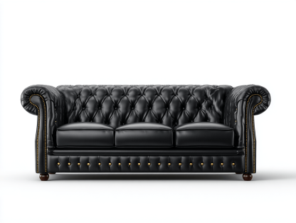 Canapé Chesterfield simili cuir noir 3 places 210×95×85 cm – capitonné avec clous décoratifs – style classique-Shelterano