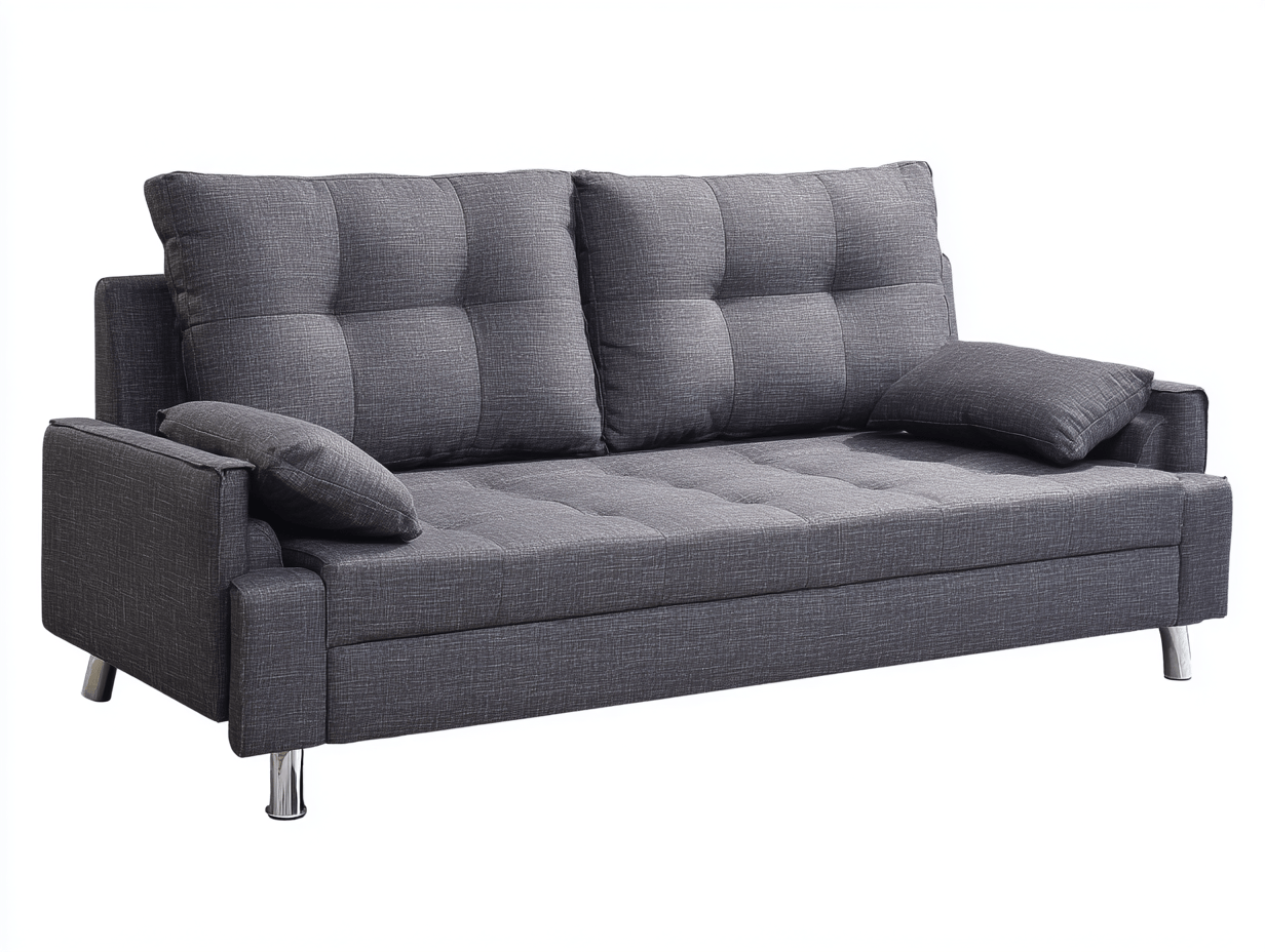 Canapé-lit en tissu 195×95×90 cm – gris foncé – design moderne avec coussins et pieds métalliques chromés-Shelterano