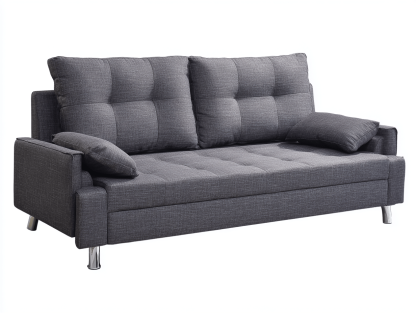Canapé-lit en tissu 195×95×90 cm – gris foncé – design moderne avec coussins et pieds métalliques chromés-Shelterano