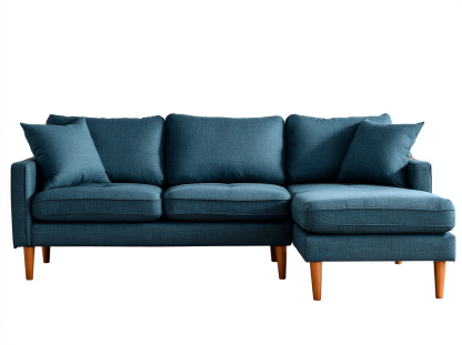 Canapé d’angle en tissu 255×160 cm – bleu foncé – style contemporain avec méridienne et coussins inclus-Shelterano