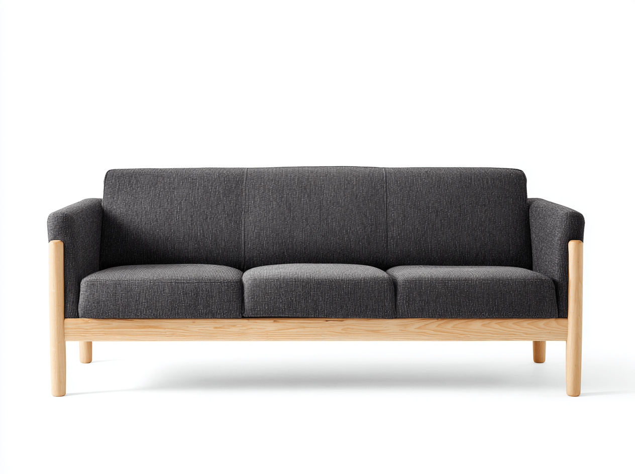 Canapé tissu 3 places – gris foncé – structure et pieds en bois clair – style moderne-Shelterano