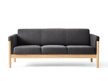 Canapé tissu 3 places – gris foncé – structure et pieds en bois clair – style moderne-Shelterano