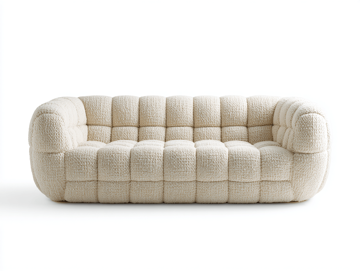 Canapé tissu bouclé – crème – design moderne à capitonnage géométrique-Shelterano