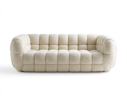 Canapé tissu bouclé – crème – design moderne à capitonnage géométrique-Shelterano