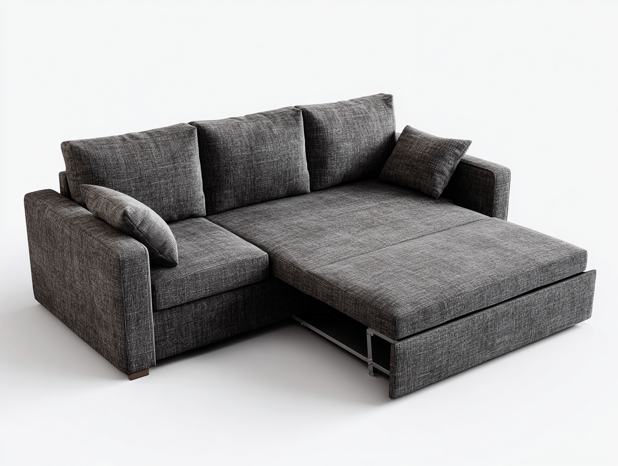 Canapé d’angle convertible tissu 230×150 cm – gris foncé – avec coffre de rangement et coussins-Shelterano