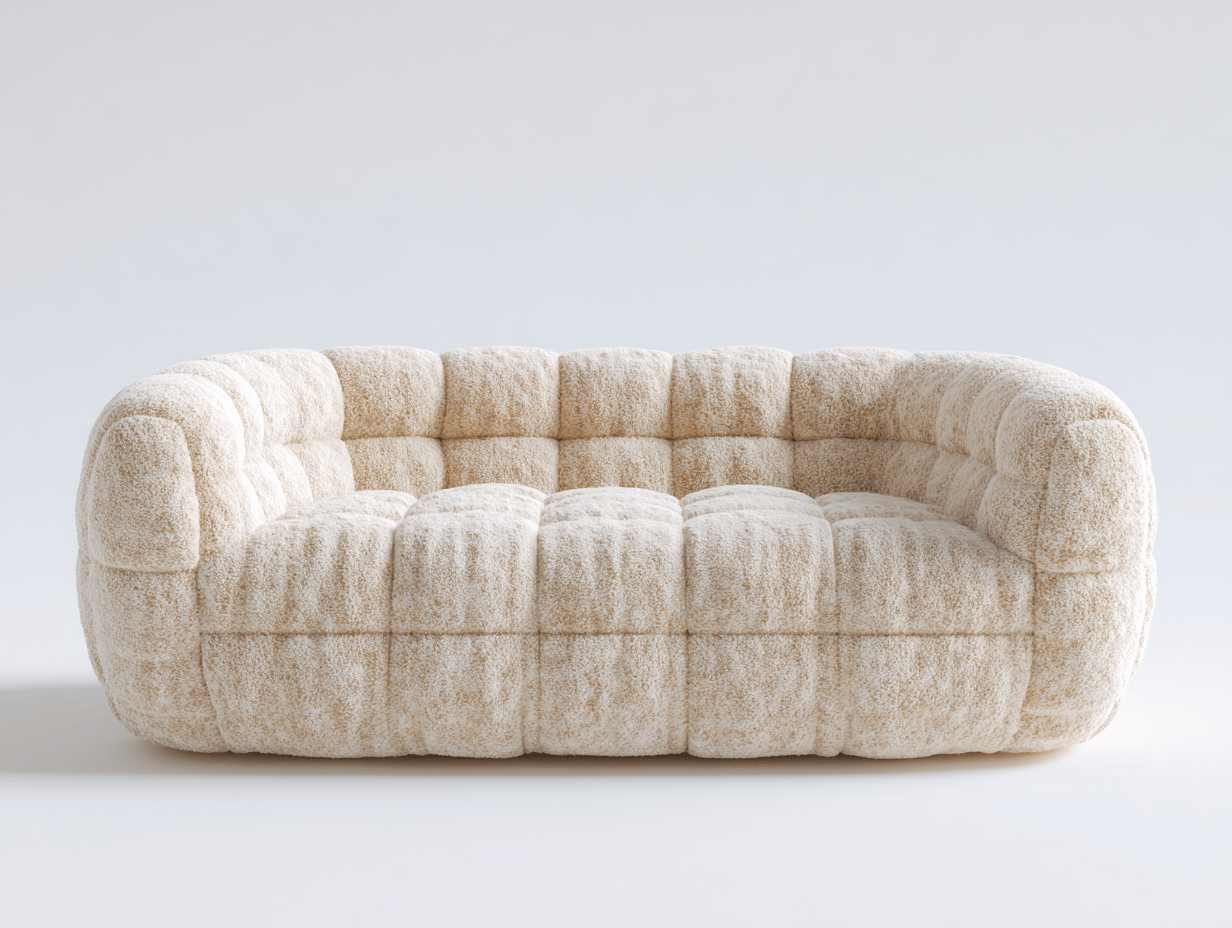 Canapé tissu bouclette 200×95 cm – beige clair – style contemporain capitonné-Shelterano