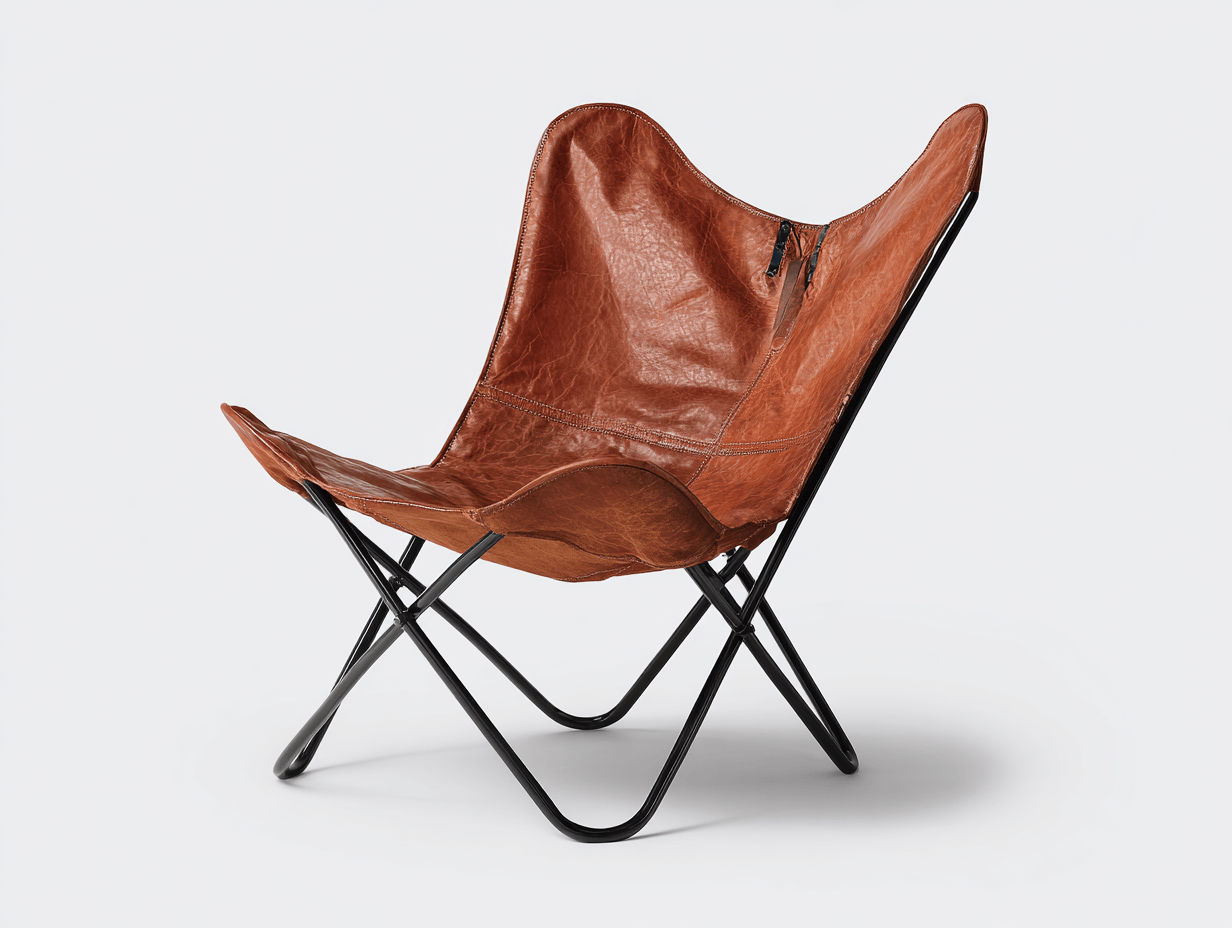 Fauteuil papillon cuir 75×80×92 cm – marron – structure métallique noire-Shelterano