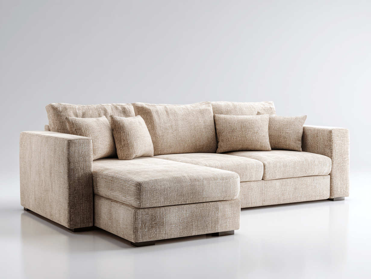 Canapé d’angle en tissu 260×160 cm – beige – style moderne avec coussins-Shelterano