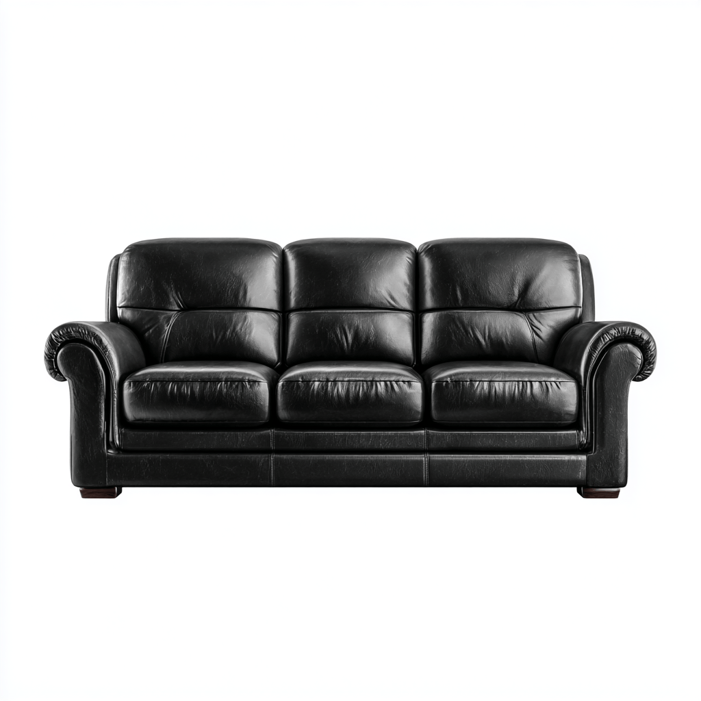 Canapé simili cuir noir 3 places 212×96×92 cm – accoudoirs arrondis – style moderne classique-Shelterano