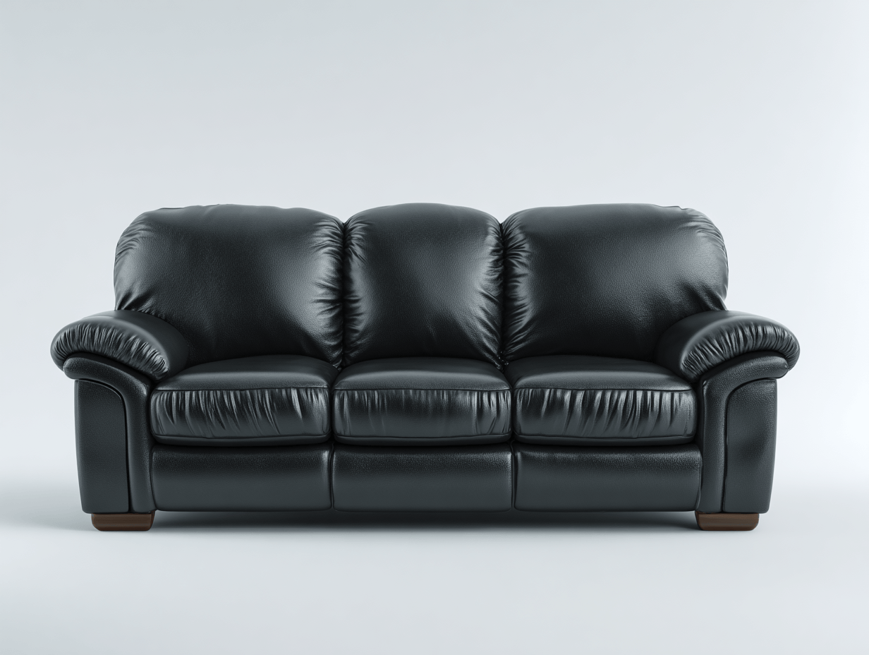 Canapé simili cuir noir 3 places 218×96×92 cm – accoudoirs rembourrés – style classique confort supérieur-Shelterano