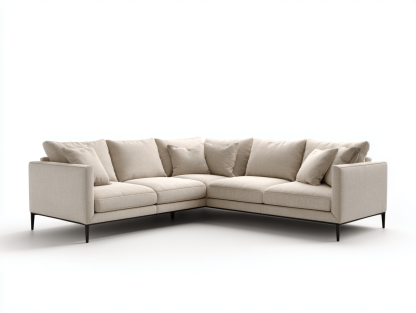 Canapé d’angle en tissu 300×200 cm – beige clair – style contemporain avec coussins assortis-Shelterano
