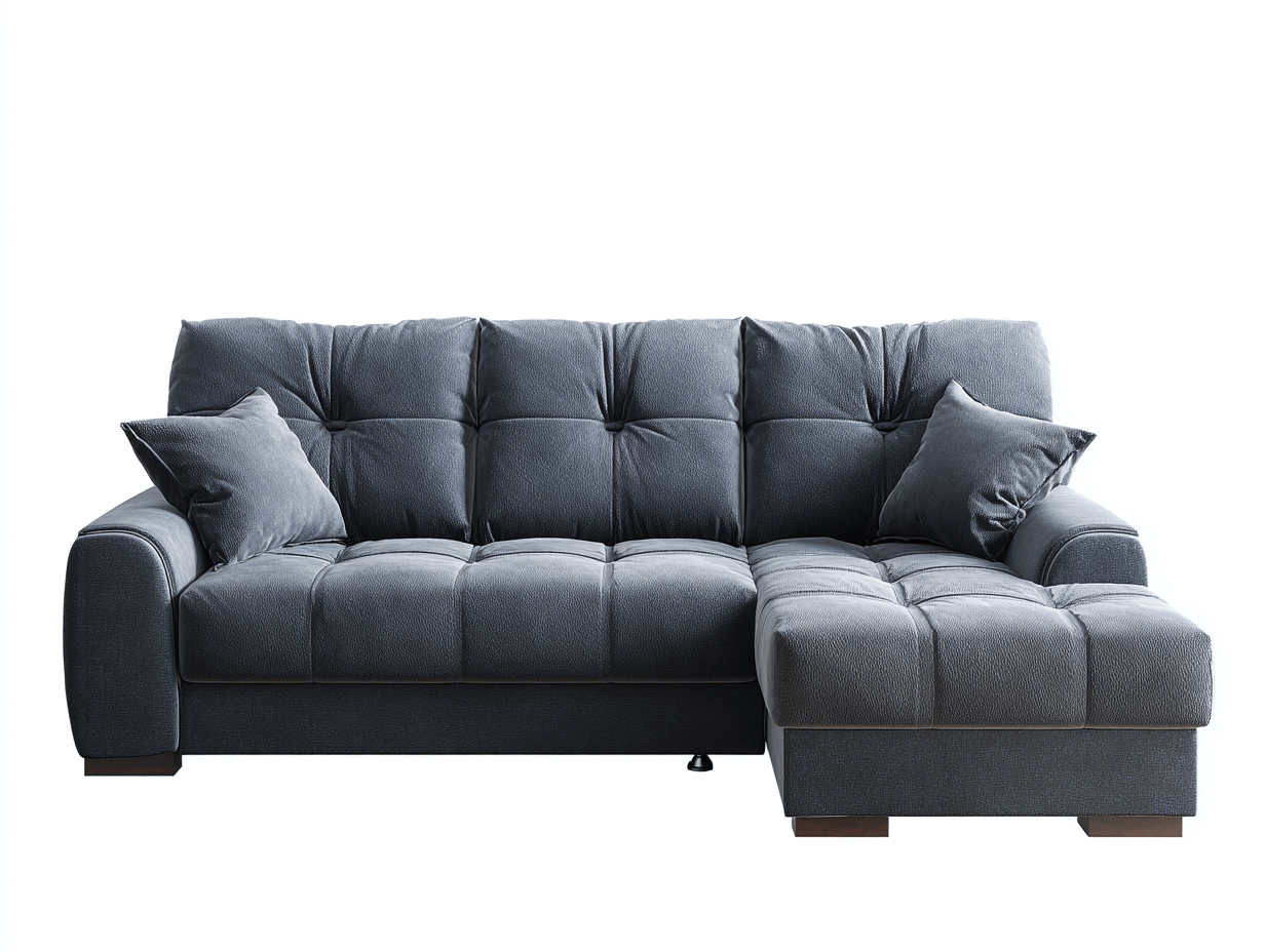 Canapé d’angle en tissu 265×165 cm – gris anthracite – style moderne capitonné avec méridienne et coussins inclus-Shelterano