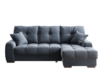 Canapé d’angle en tissu 265×165 cm – gris anthracite – style moderne capitonné avec méridienne et coussins inclus-Shelterano