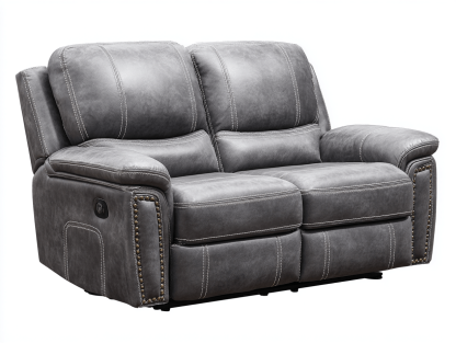 Canapé simili cuir inclinable 2 places 160×97×102 cm – gris – style contemporain avec clous décoratifs et surpiqûres-Shelterano