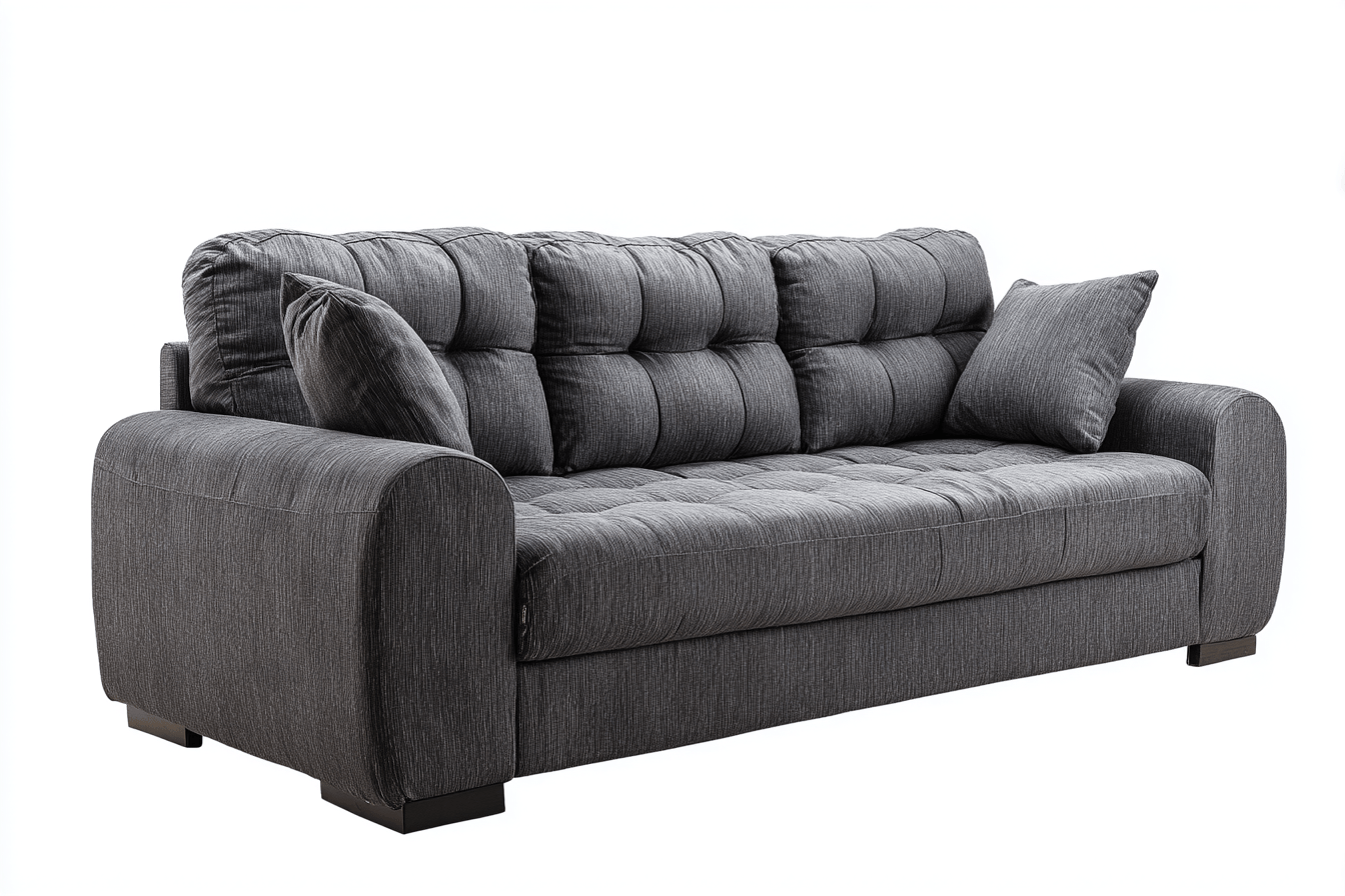 Canapé 3 places tissu 210×95 cm – gris foncé – style contemporain capitonné avec coussins-Shelterano