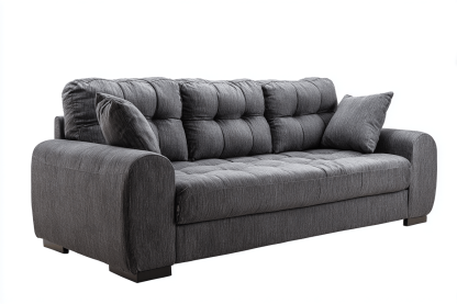 Canapé 3 places tissu 210×95 cm – gris foncé – style contemporain capitonné avec coussins-Shelterano