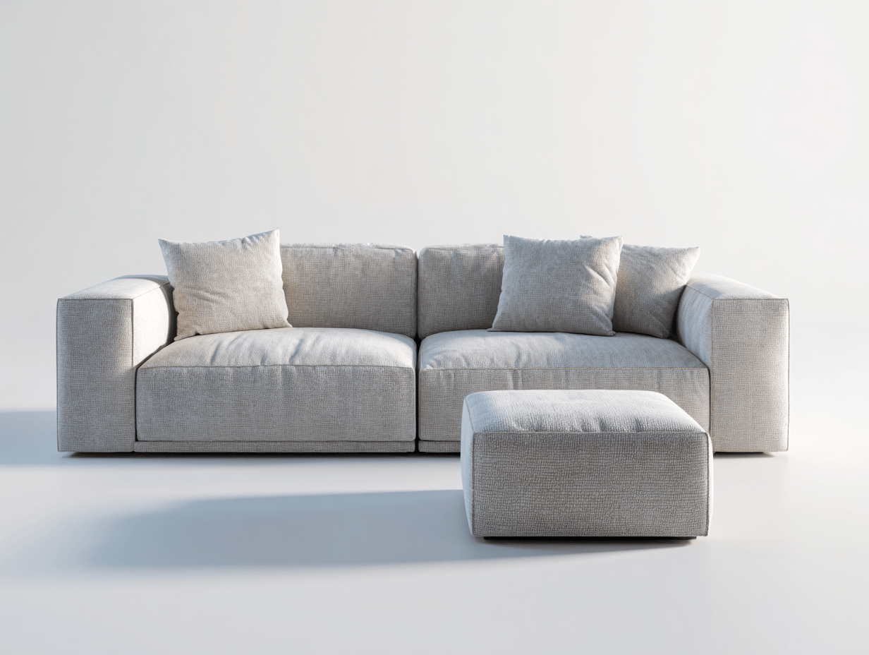 Canapé tissu 220×100 cm – beige clair – design moderne avec pouf et coussins-Shelterano