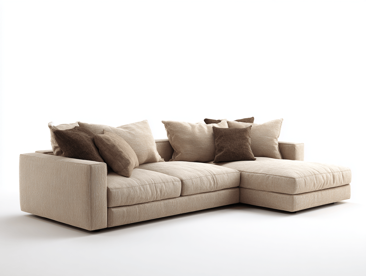 Canapé d’angle en tissu 280×160 cm – beige – style moderne avec coussins-Shelterano