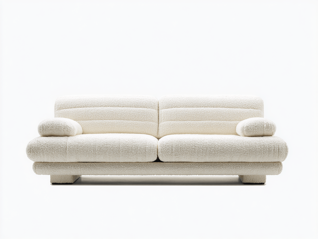 Canapé tissu bouclette 210×95 cm – blanc cassé – style moderne minimaliste avec accoudoirs larges-Shelterano