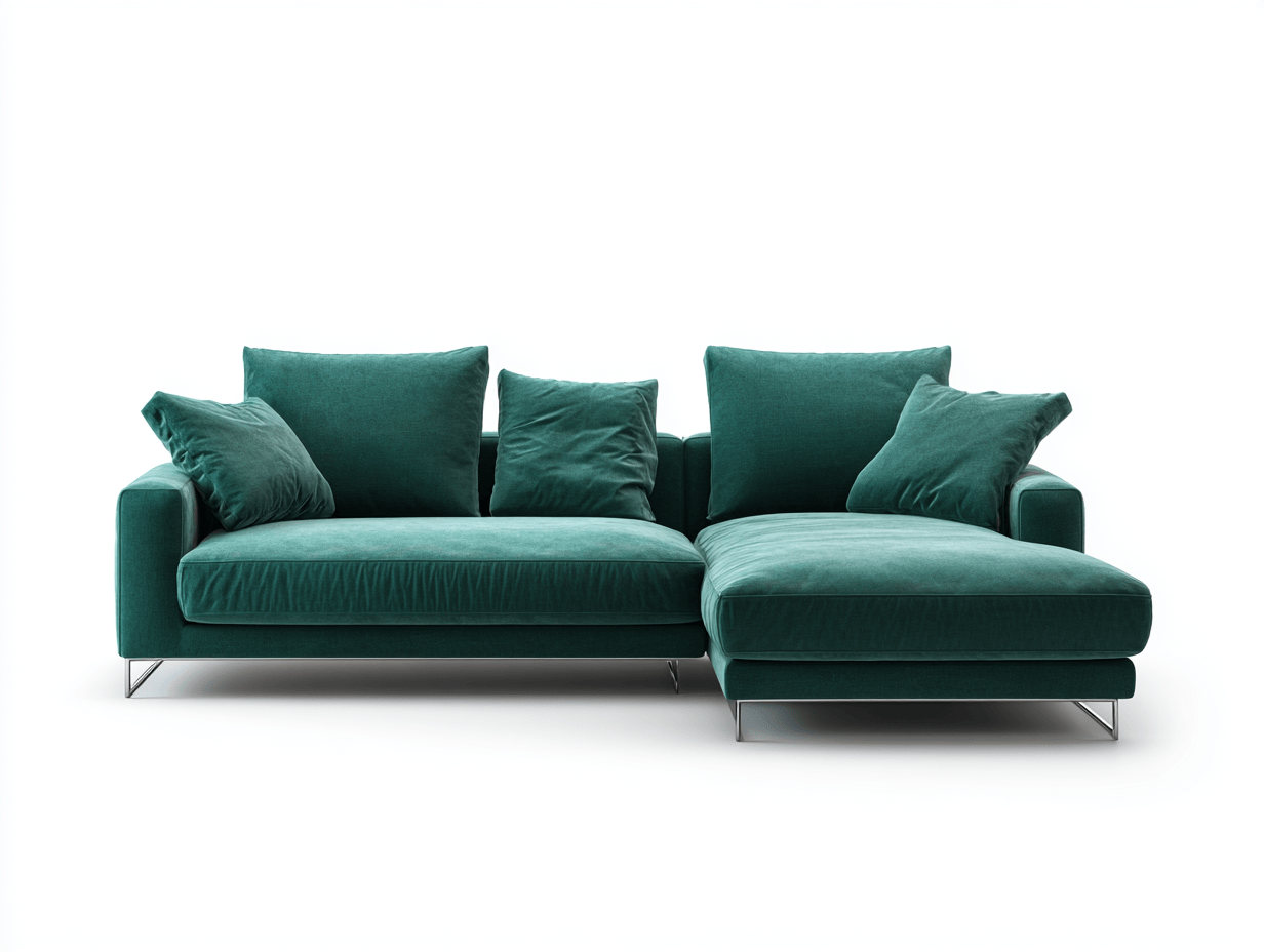 Canapé d’angle – tissu vert émeraude 255×165 cm – design moderne avec coussins-Shelterano