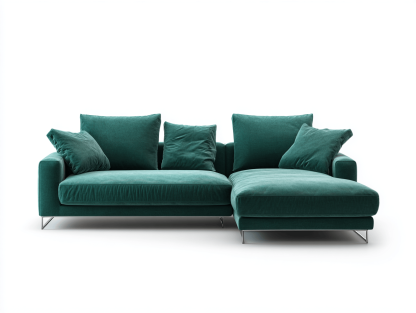 Canapé d’angle – tissu vert émeraude 255×165 cm – design moderne avec coussins-Shelterano