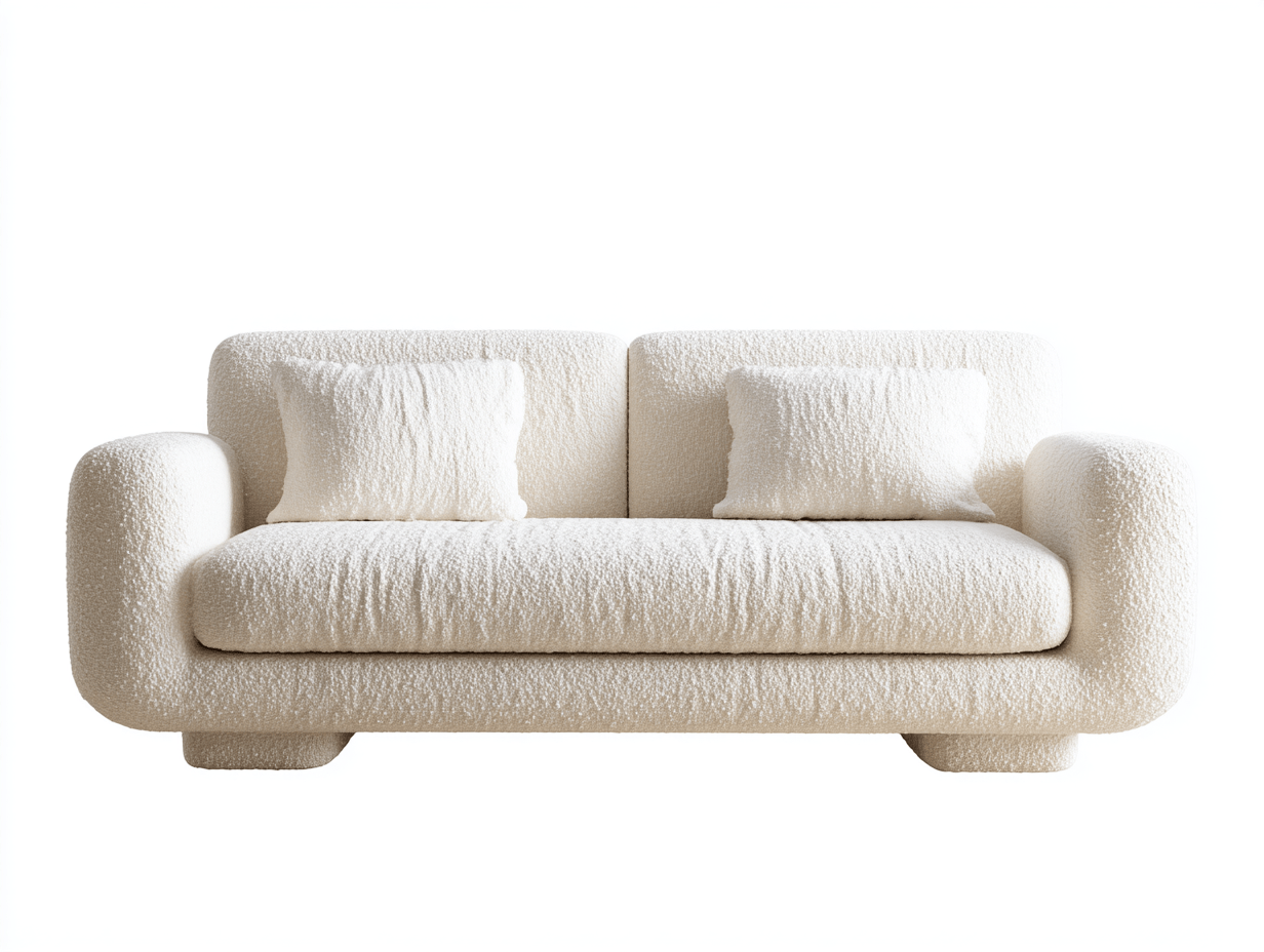 Canapé tissu bouclette 198×92 cm – blanc cassé – style contemporain avec coussins assortis-Shelterano