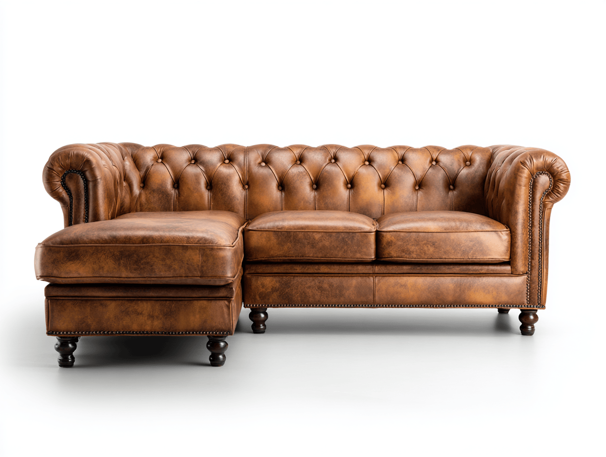 Canapé d’angle – cuir marron 250×160 cm – style Chesterfield avec coussins-Shelterano