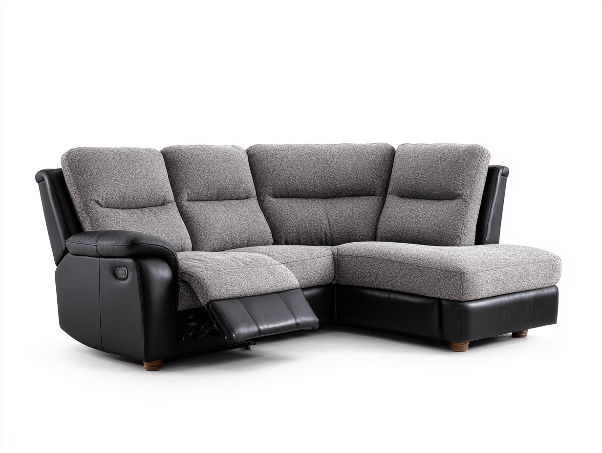 Canapé d’angle méridienne tissu et simili cuir 265×200 cm – gris/noir – avec fonction relax-Shelterano