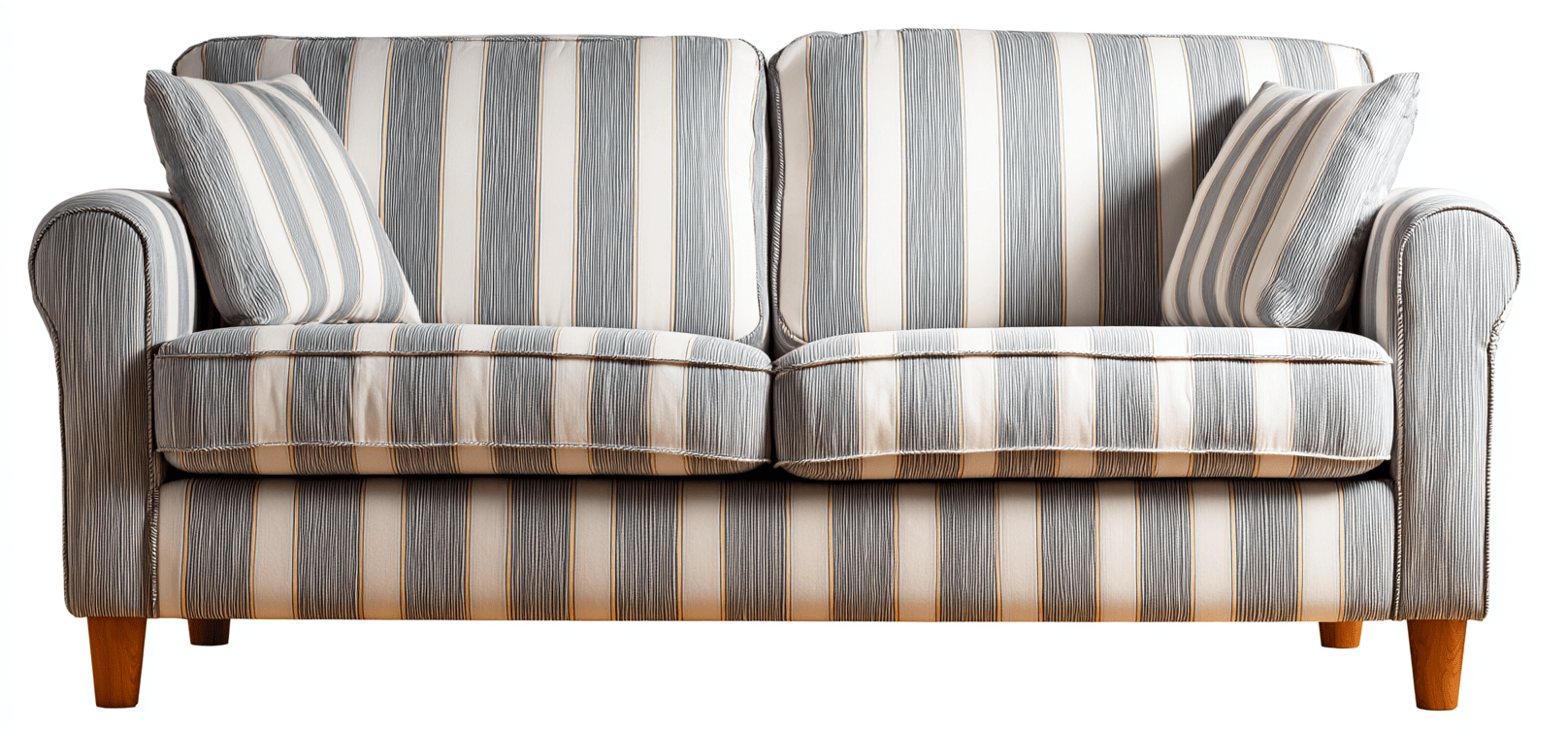 Canapé en tissu 175×90×85 cm – beige et gris à rayures – style classique avec coussins décoratifs-Shelterano