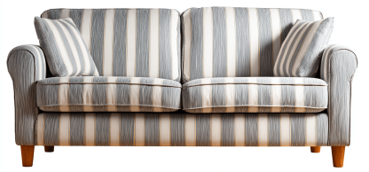 Canapé en tissu 175×90×85 cm – beige et gris à rayures – style classique avec coussins décoratifs-Shelterano