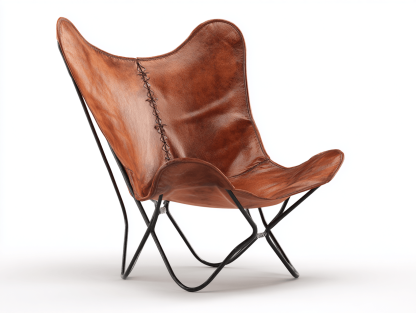 Fauteuil papillon cuir 78×83×95 cm – marron – structure métallique noire-Shelterano