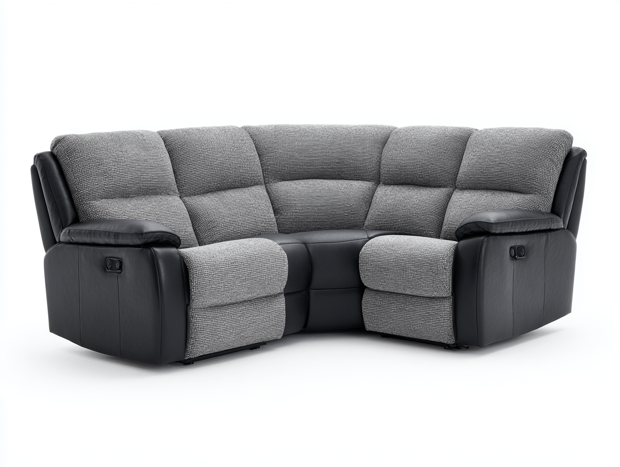 Canapé d’angle tissu et simili cuir 255×195 cm – gris/noir – avec fonction relax-Shelterano