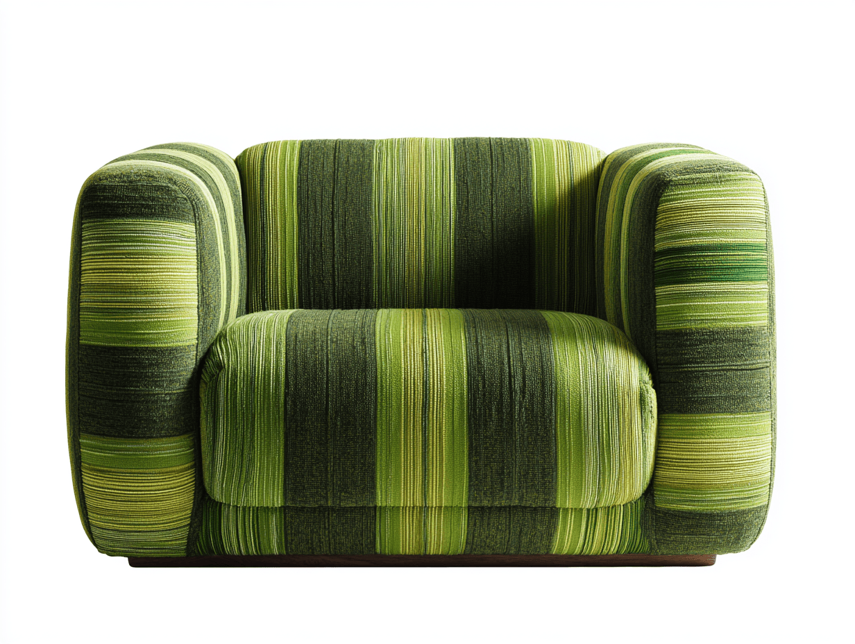 Fauteuil moderne en tissu vert foncé 95×90×82 cm – rayures multicolores – design contemporain-Shelterano