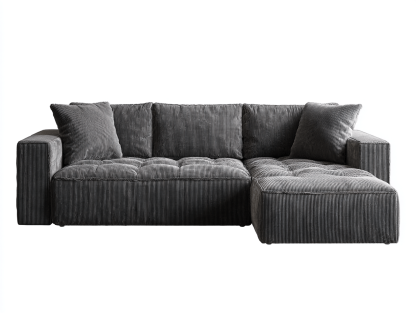 Canapé d’angle en velours côtelé gris 310×190 cm avec méridienne – style moderne avec coussins décoratifs-Shelterano