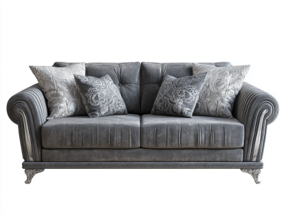 Canapé 3 places tissu velours 200×95 cm – gris – style classique avec coussins décoratifs-Shelterano