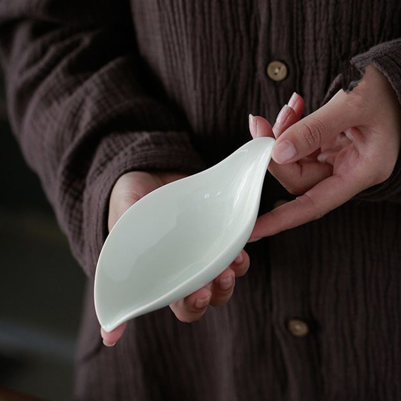 手工陶瓷茶荷小清新茶则纯色赏茶勺特色茶铲六子君茶道配件