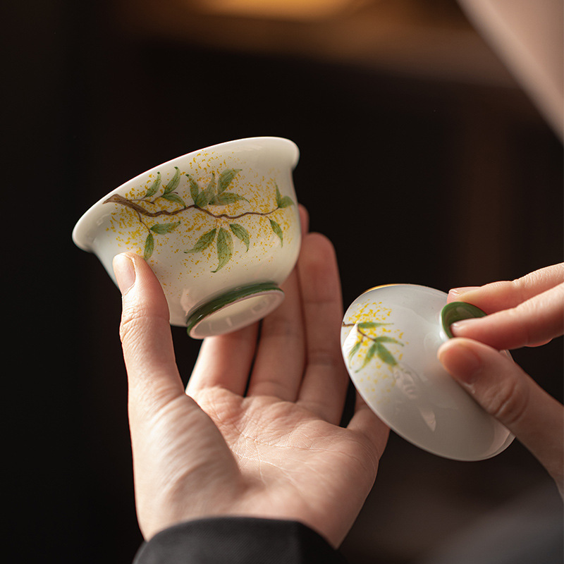 Hand-Painted Osmanthus Gaiwan (Porcelain Tea Bowl with Lid)