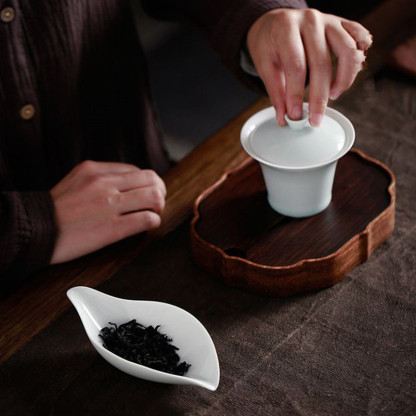 手工陶瓷茶荷小清新茶则纯色赏茶勺特色茶铲六子君茶道配件