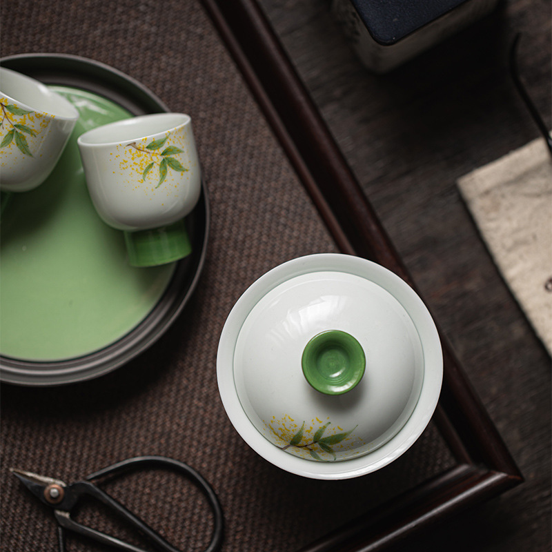 Hand-Painted Osmanthus Gaiwan (Porcelain Tea Bowl with Lid)