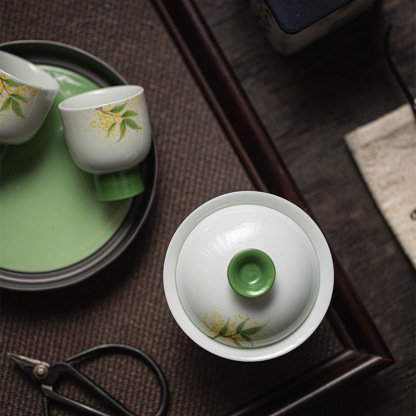 Hand-Painted Osmanthus Gaiwan (Porcelain Tea Bowl with Lid)