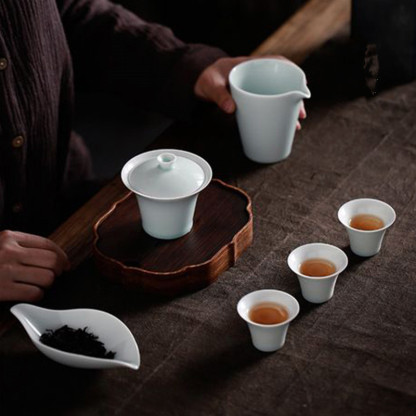 手工陶瓷茶荷小清新茶则纯色赏茶勺特色茶铲六子君茶道配件