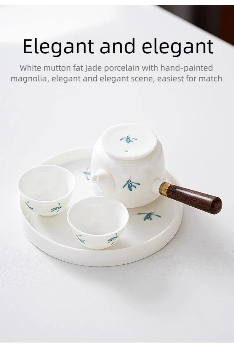 Hand-Painted Magnolia Tea Set (1 Teapot, 2 Cups & 1 Tray)